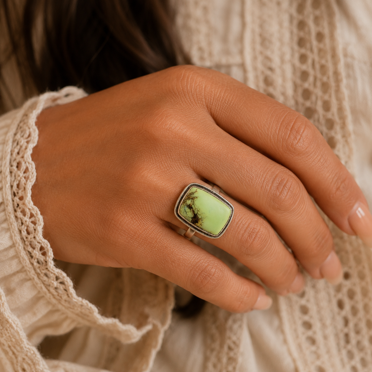 Lemon Chrysoprase Ring in 925 Sterling Silver Size 11