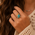 Sterling Silver Orange & Turquoise Boot Ring Size 9/10