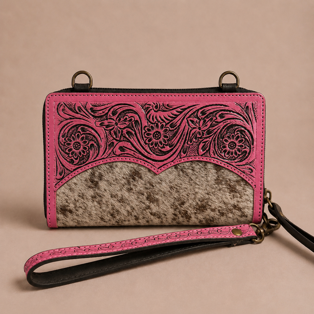 Pink Prairie Bloom Crossbody Wristlet Wallet