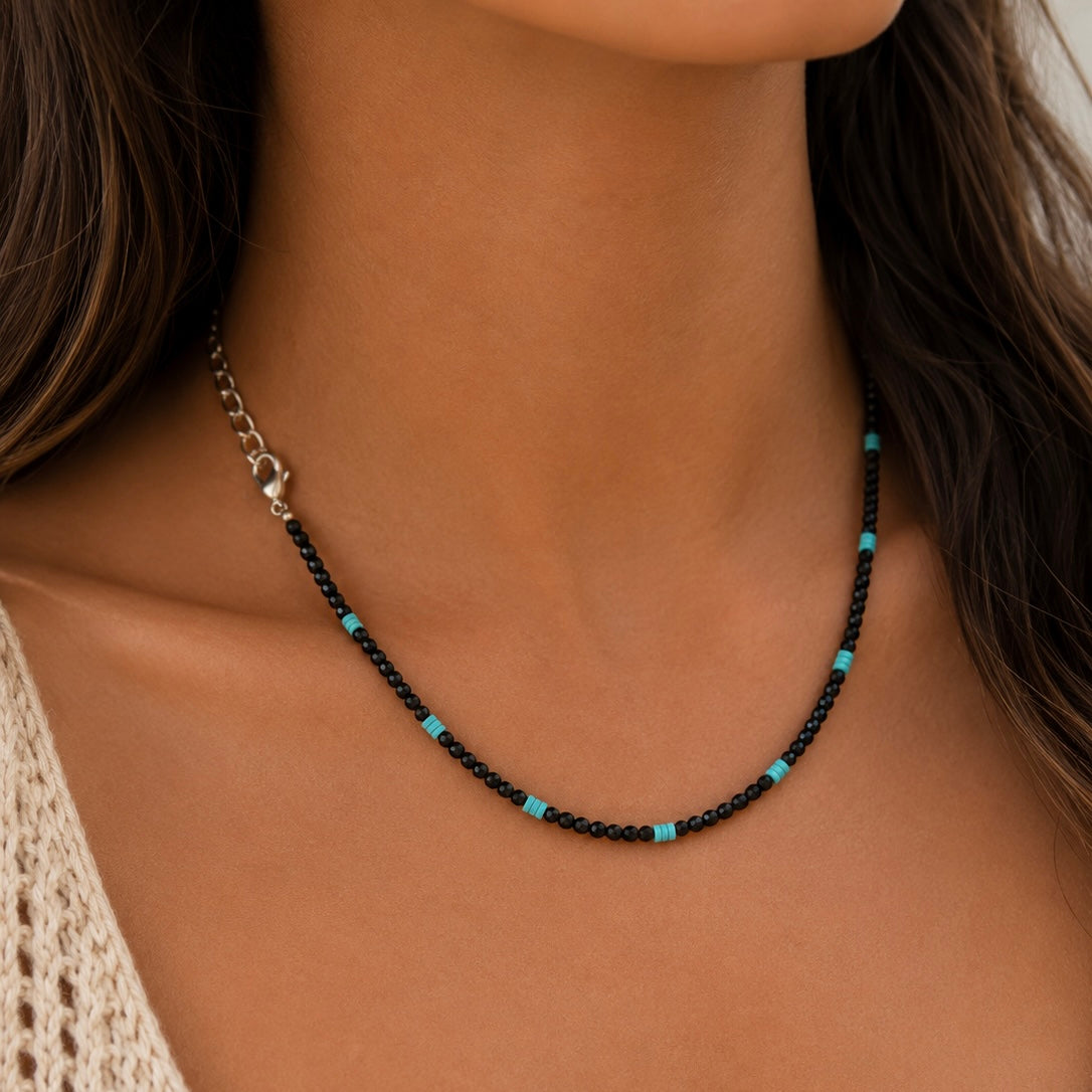 Black Spinel & Turquoise Layering Necklace