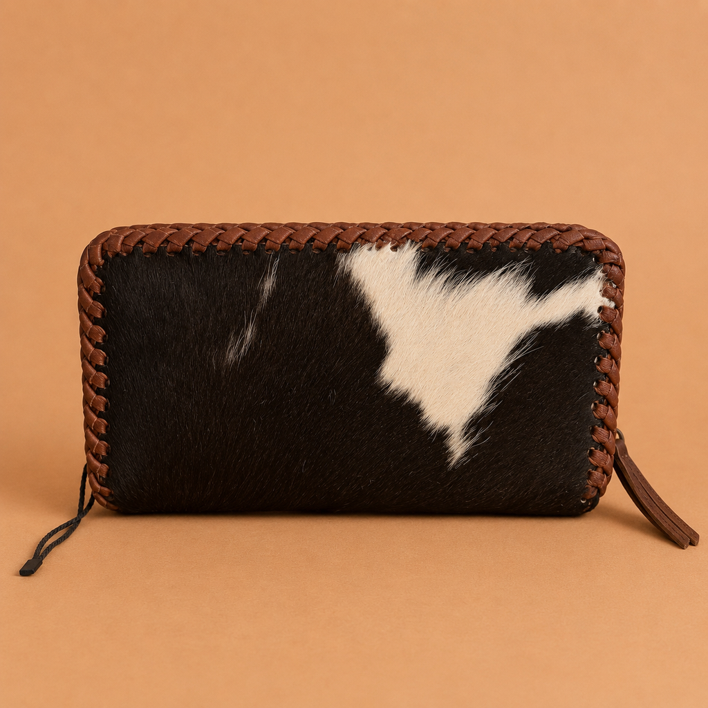 Cowhide Braided Clutch Wallet Crossbody