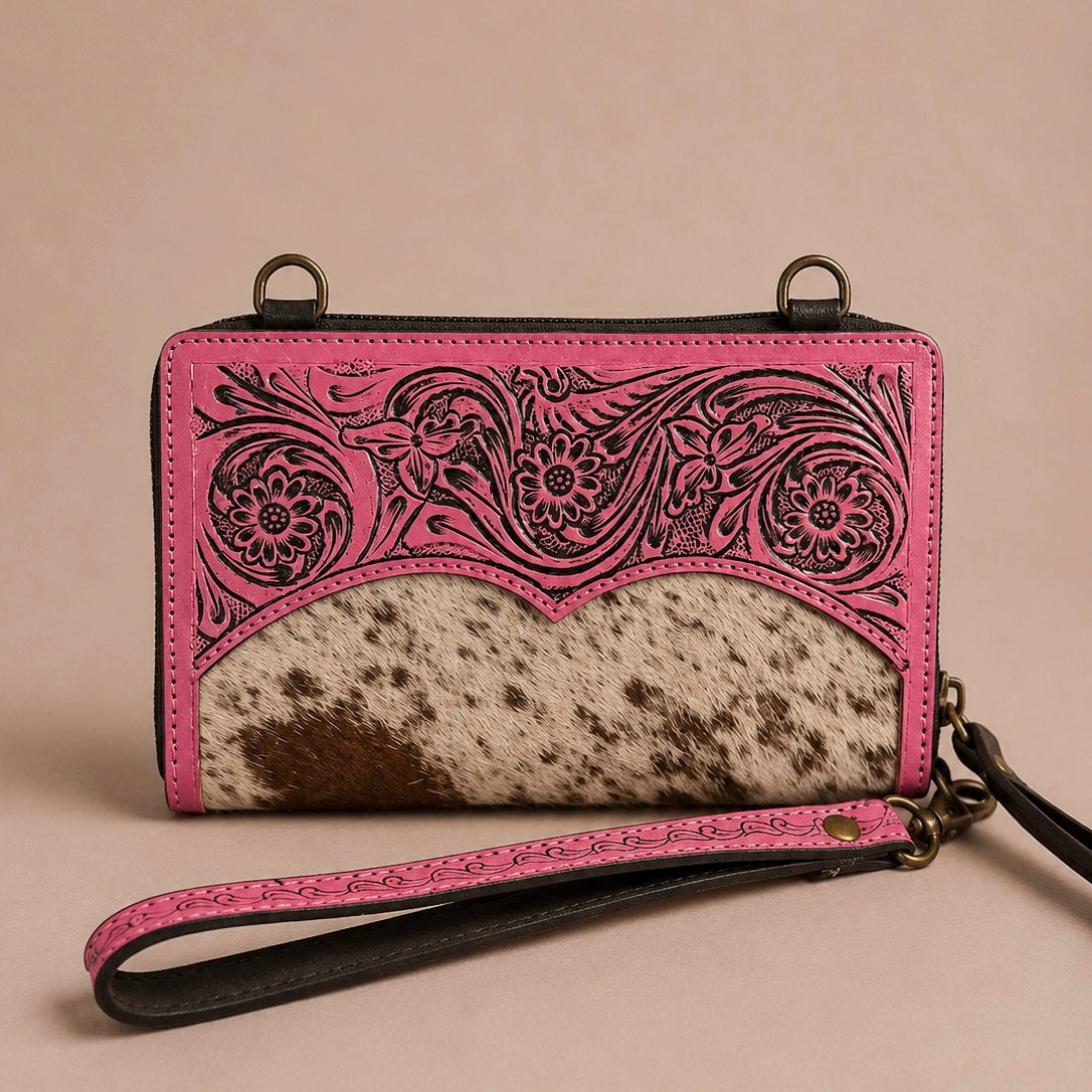 Pink Prairie Bloom Crossbody Wristlet Wallet