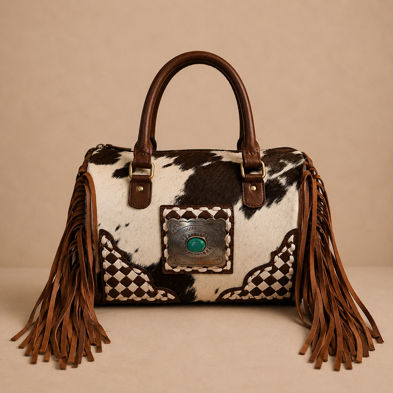Turquoise Trail Cowhide Fringe Satchel