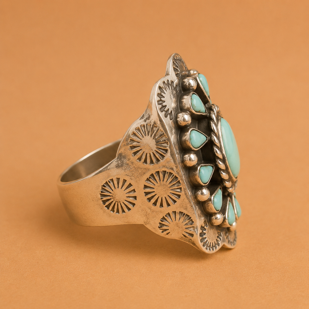 Sleeping Beauty Turquoise Statement Ring | Native Made | Sterling Silver Ring Size 8/9