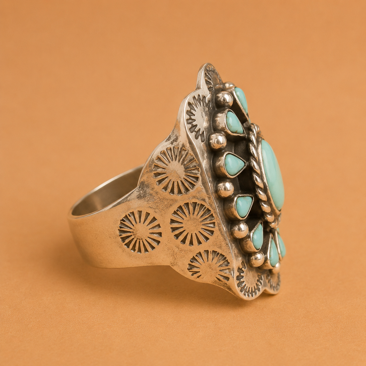 Sleeping Beauty Turquoise Statement Ring | Native Made | Sterling Silver Ring Size 8/9