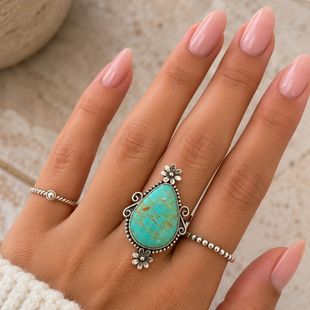 Arizona Turquoise Sterling Silver Statement Ring - Size 9