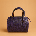 Mini Midnight Plum Tooled Leather Satchel