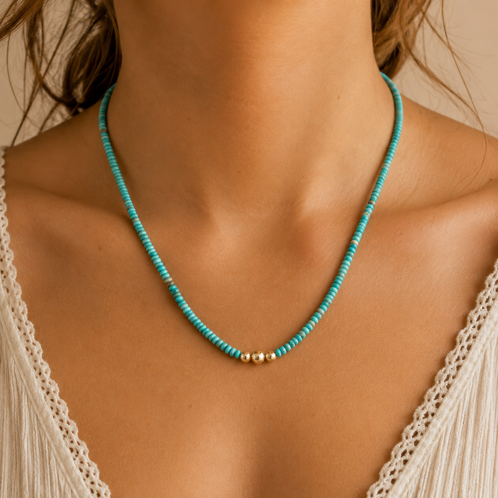 Sterling Silver Turquoise Beaded Necklace - 16”