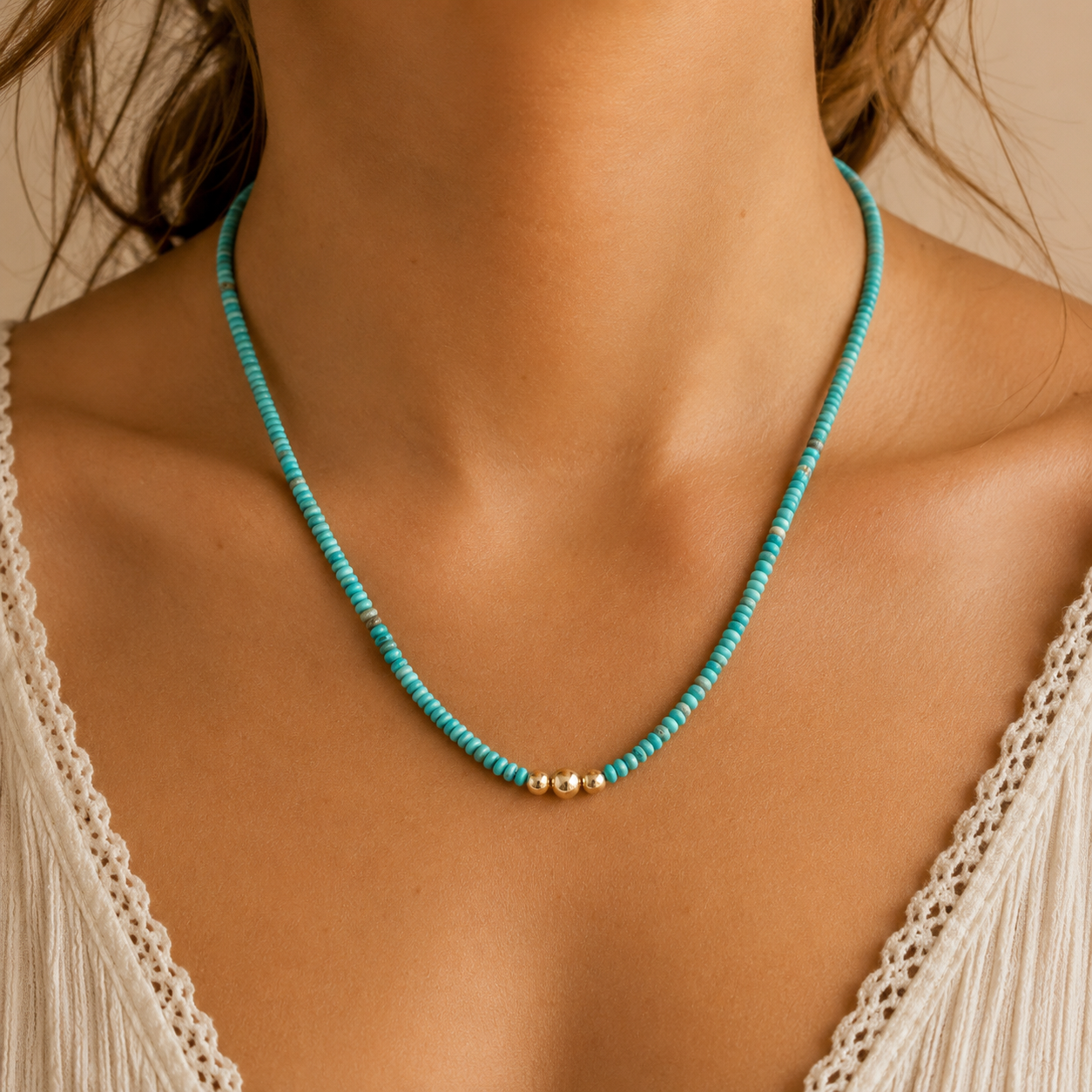 Sterling Silver Turquoise Beaded Necklace - 16”