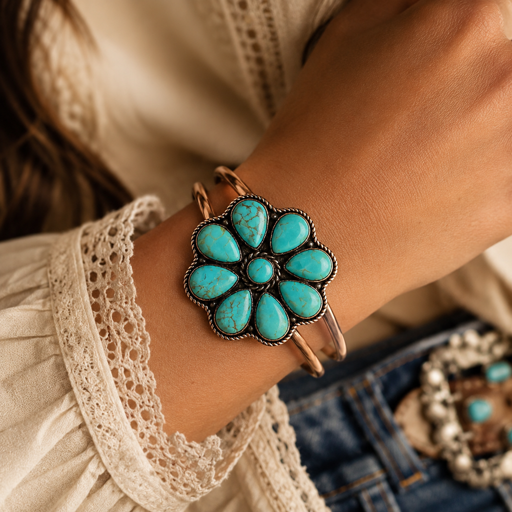 Copper Cuff Bracelet with Genuine Mojave Turquoise
