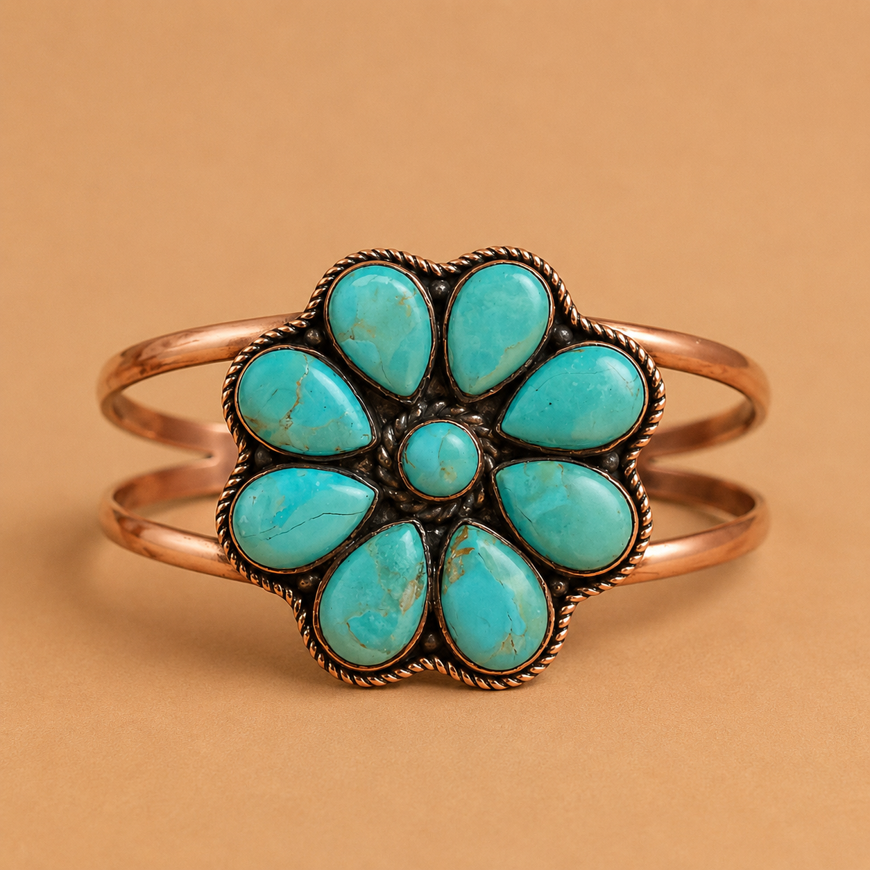 Copper Cuff Bracelet with Genuine Mojave Turquoise