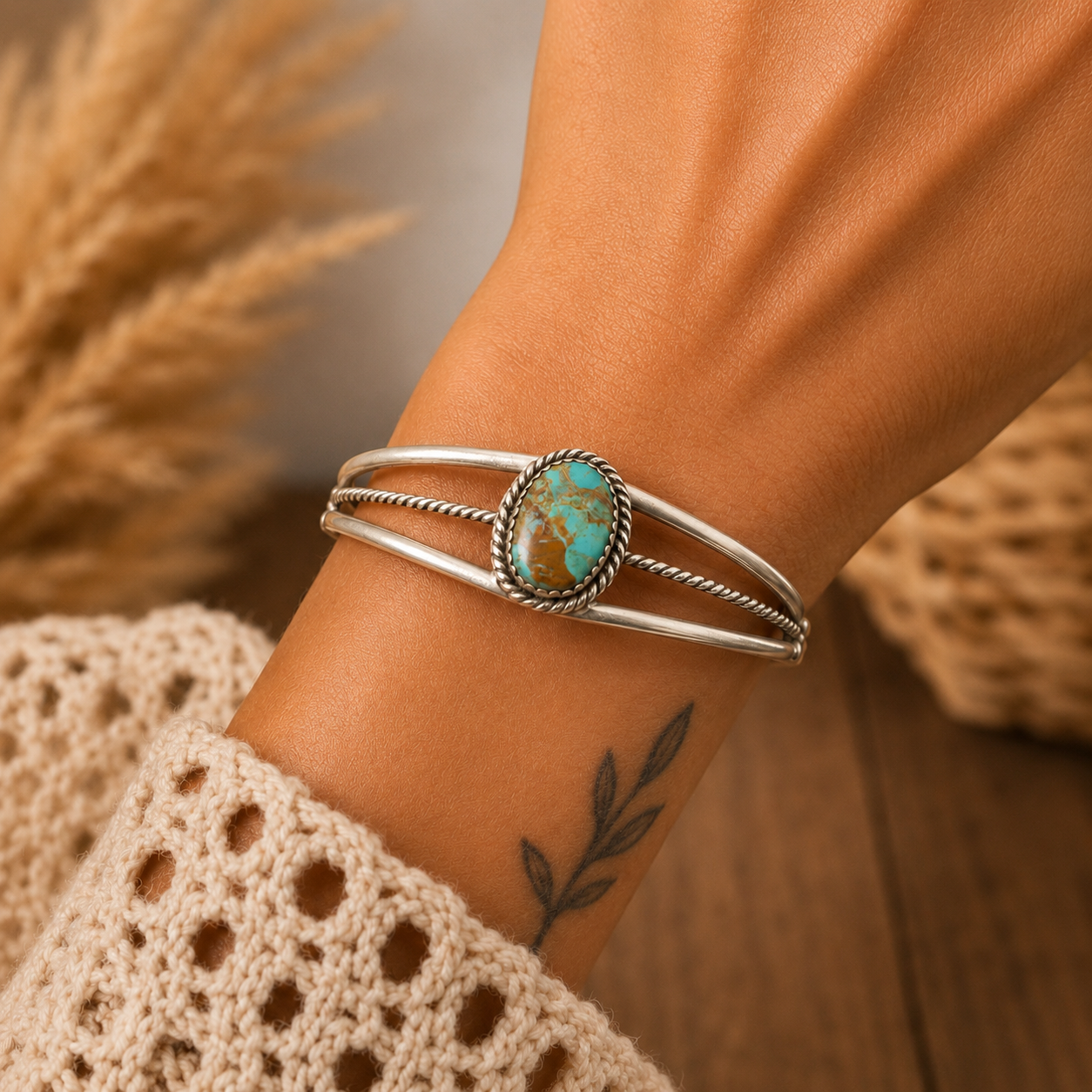 Sterling Silver Kingman Turquoise Cuff Bangle Bracelet