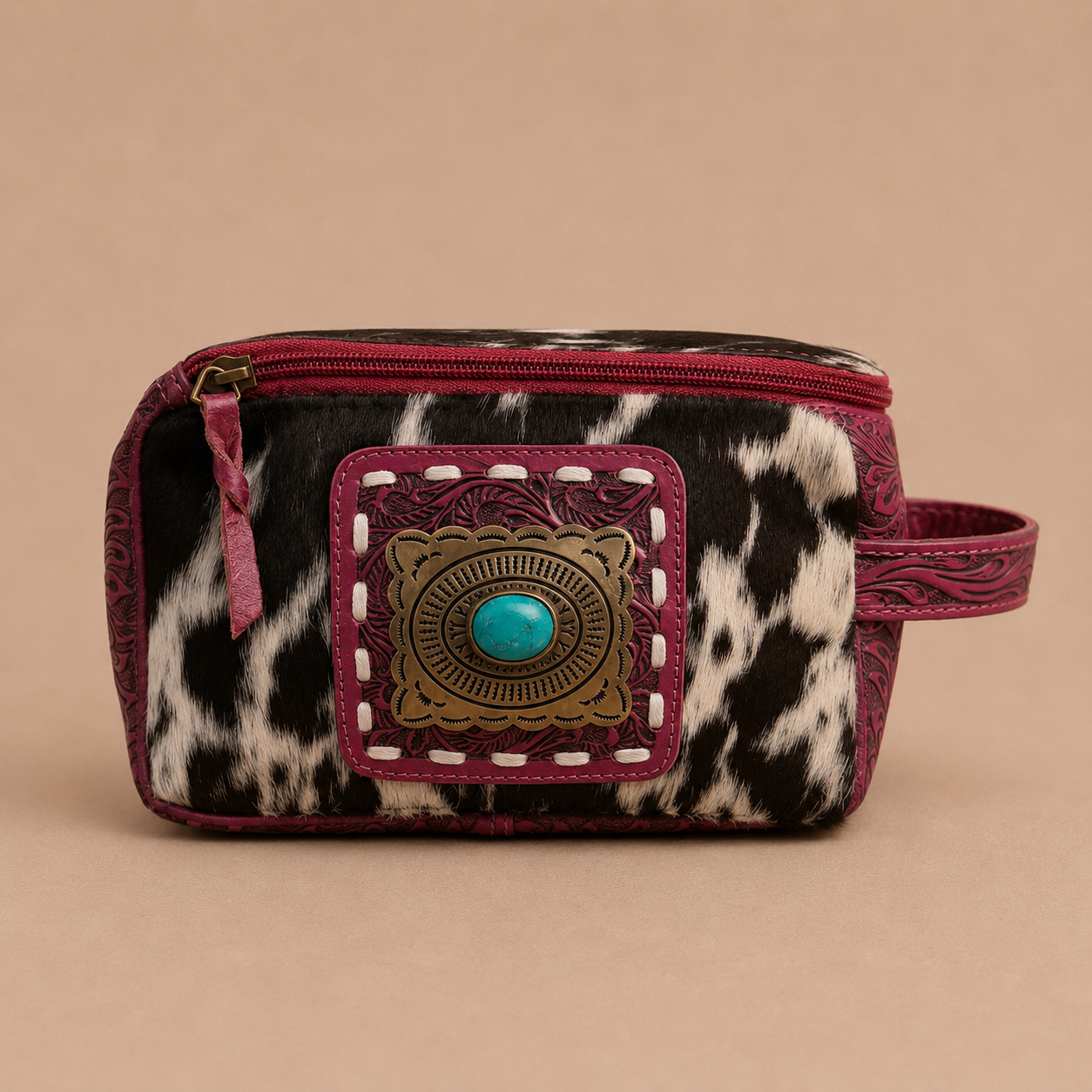 Turquoise Concho Cowhide Travel Case