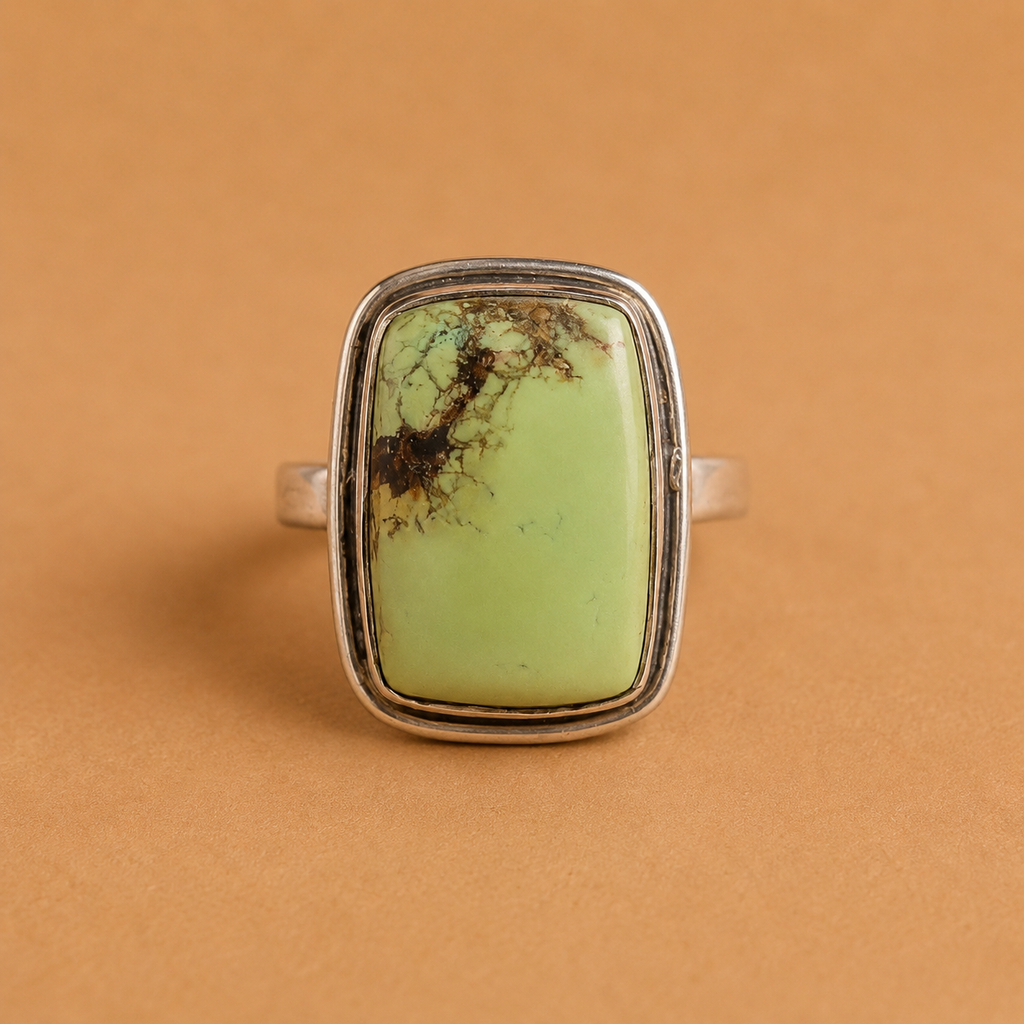 Lemon Chrysoprase Ring in 925 Sterling Silver Size 11