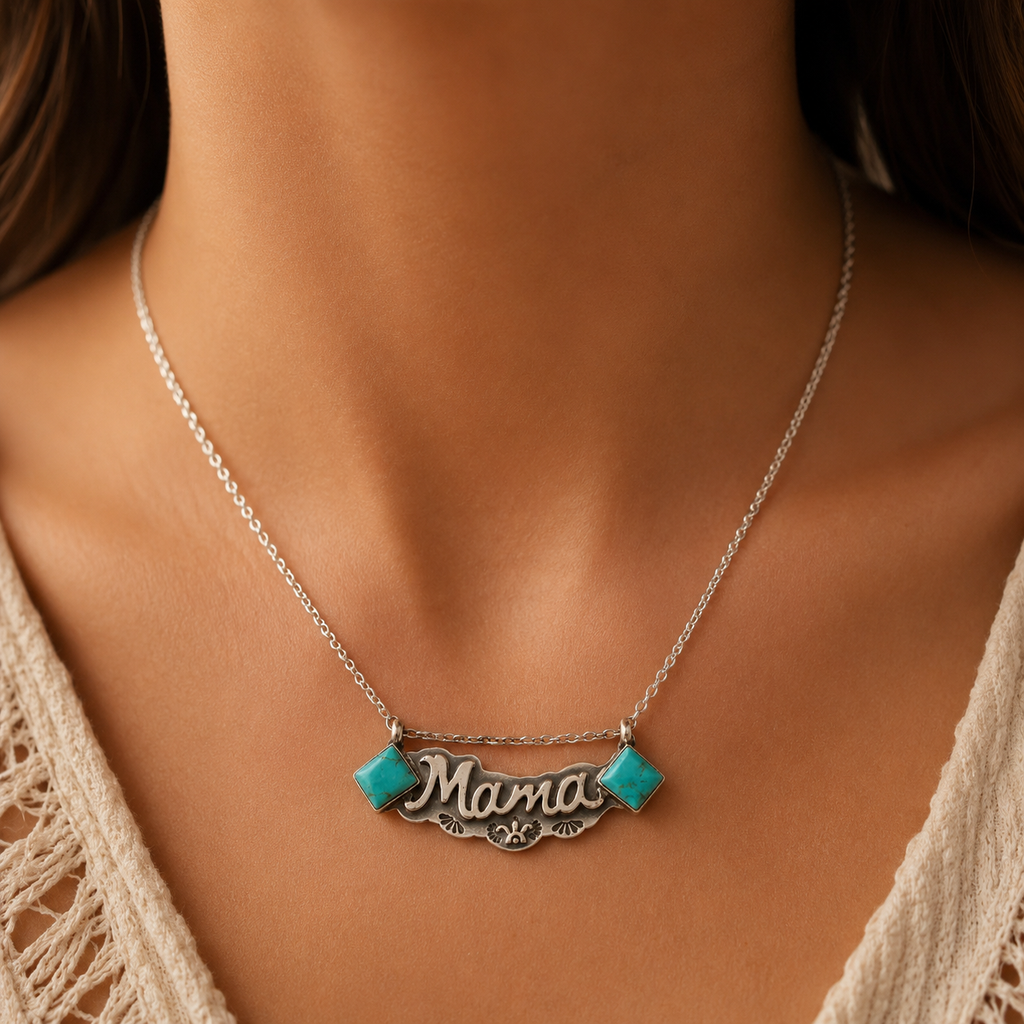925 Sterling Silver Kingman Turquoise “Mama” Necklace