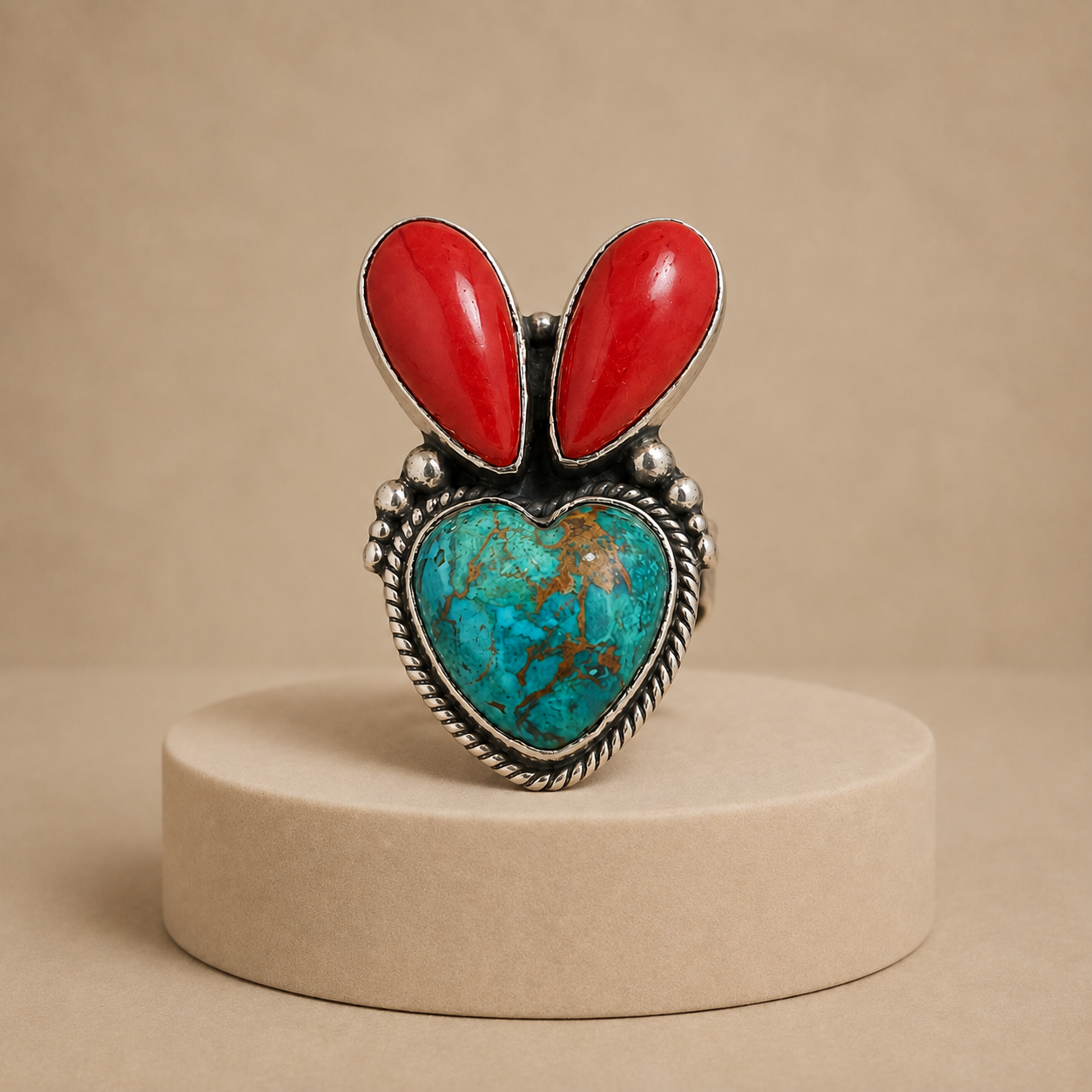 Desert Heart Copper, Coral & Turquoise Ring