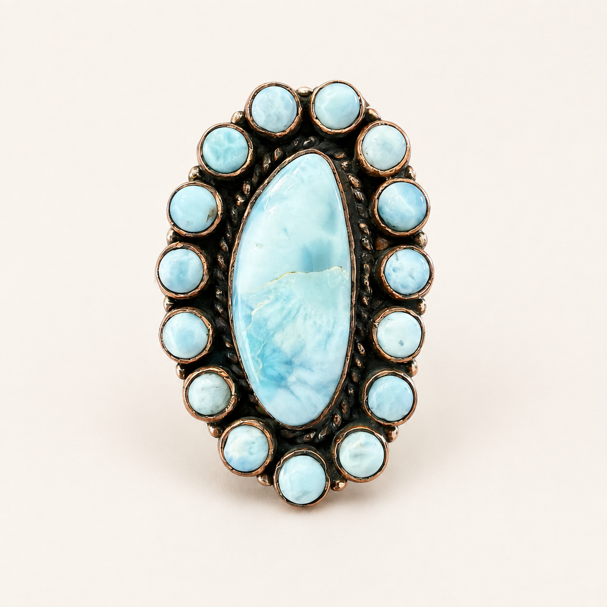 Caribbean Halo Larimar Copper Statement Ring