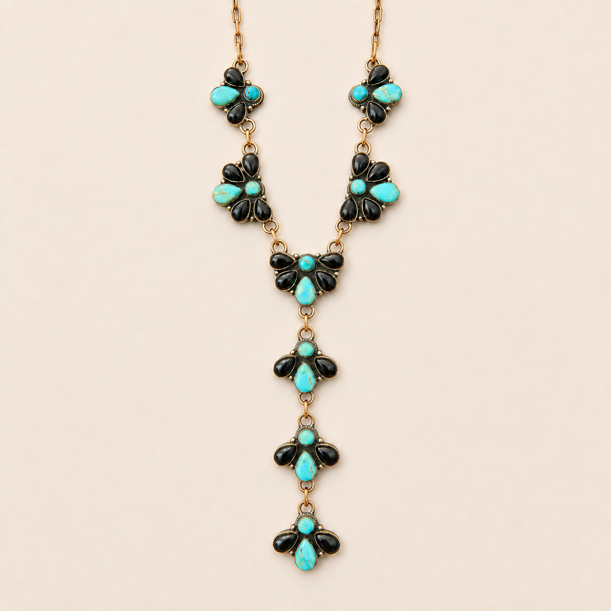 Midnight Mesa Kingman Turquoise & Black Onyx Copper Lariat Necklace