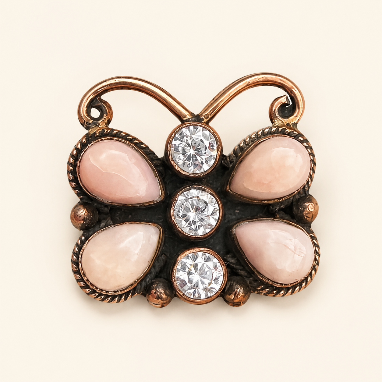 Blushing Prairie Butterfly Copper Ring – Pink Conch & Cubic Zirconia