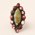 Desert Rose Green Turquoise & Rose Dahlia Halo Statement Ring