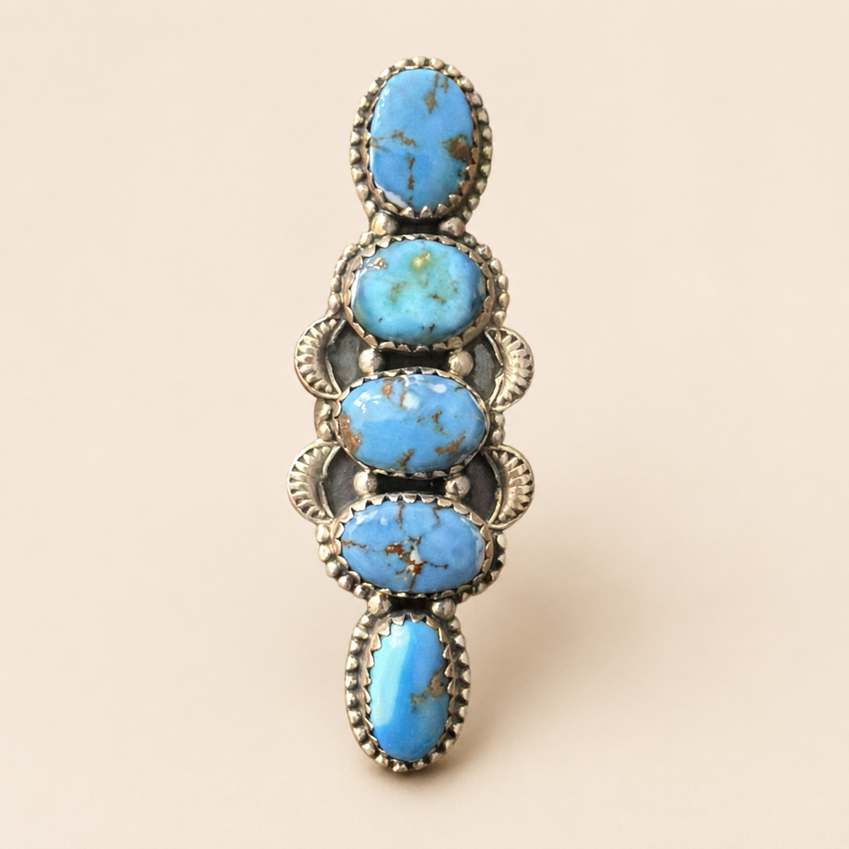 Golden Hills Cascade Five-Stone Turquoise Sterling Silver Ring
