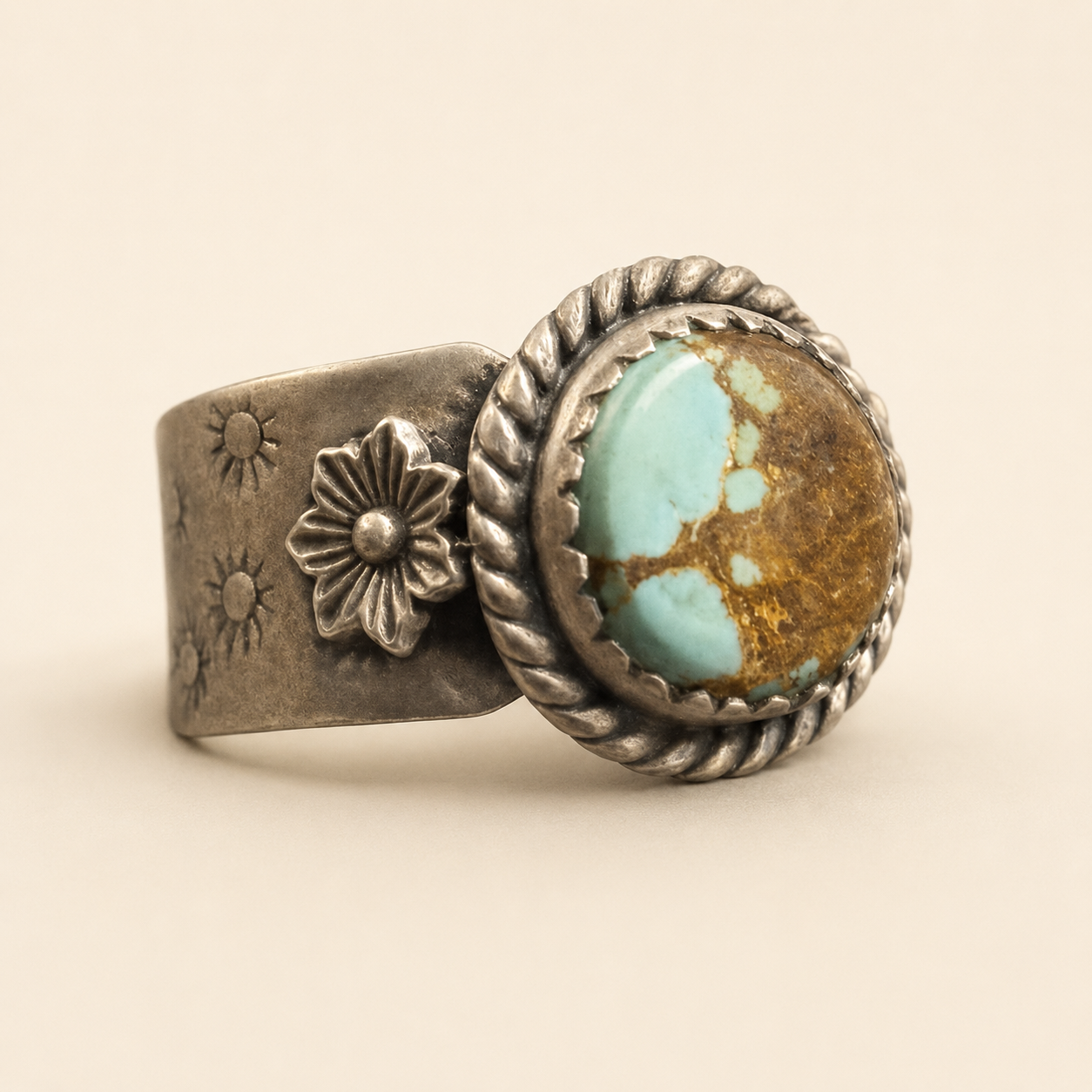Desert Bloom No. 8 Mine Turquoise Sterling Silver Statement Ring