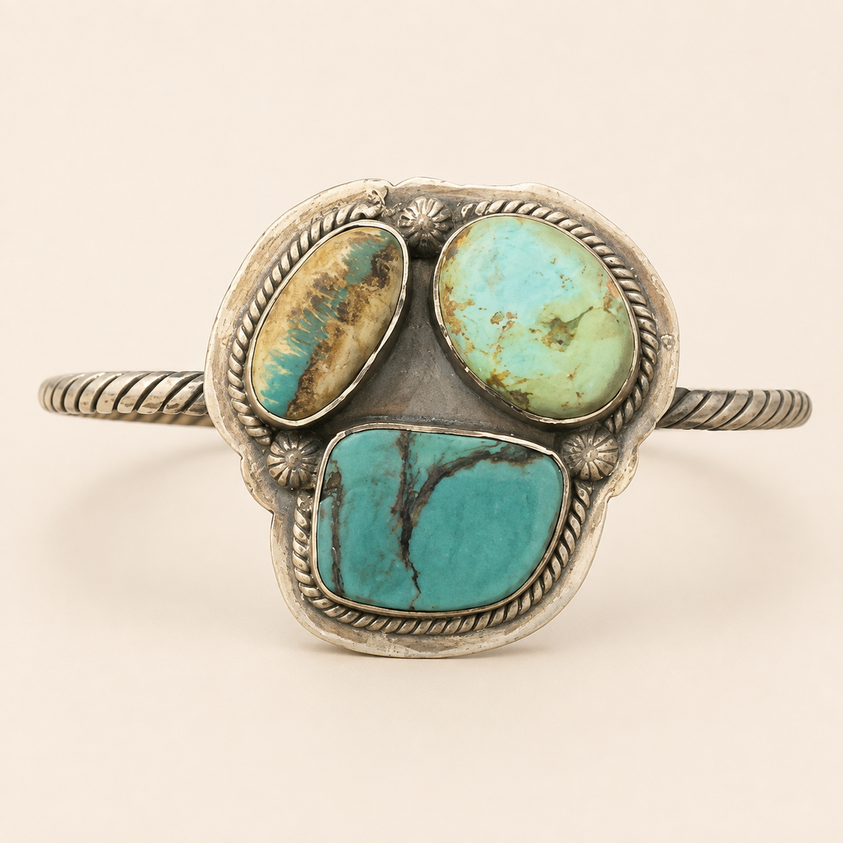 Desert Trinity Three-Stone Turquoise Dainty Cuff Bracelet