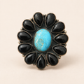 Midnight Bloom Kingman Turquoise & Onyx Adjustable Copper Ring