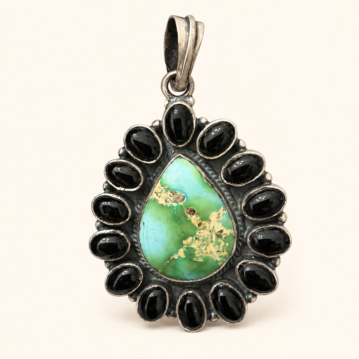 Midnight Sonoran Turquoise & Black Onyx Halo Pendant