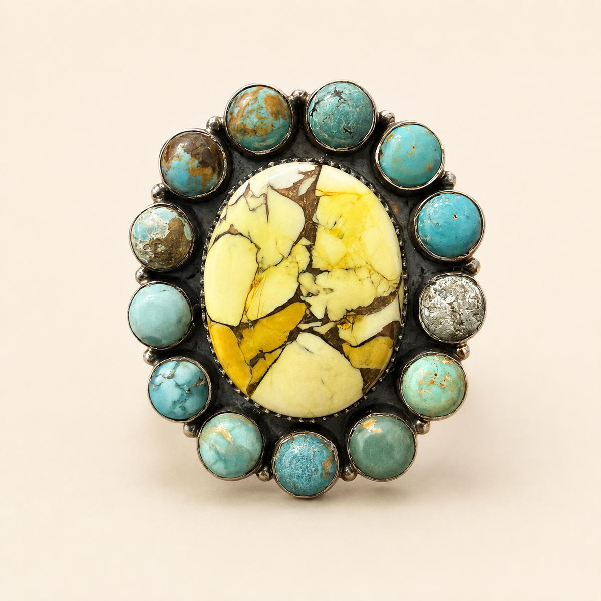 Golden Prairie Bumblebee Jasper & Mixed Turquoise Statement Ring