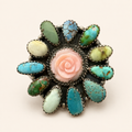 Prairie Rose Pink Conch & Mixed Turquoise Sterling Silver Ring