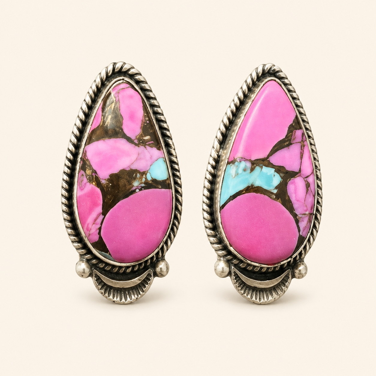 Cotton Candy Turquoise Sterling Silver Teardrop Statement Earrings