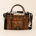 Canyon Rose Tooled Leather & Cowhide Weekender Bag