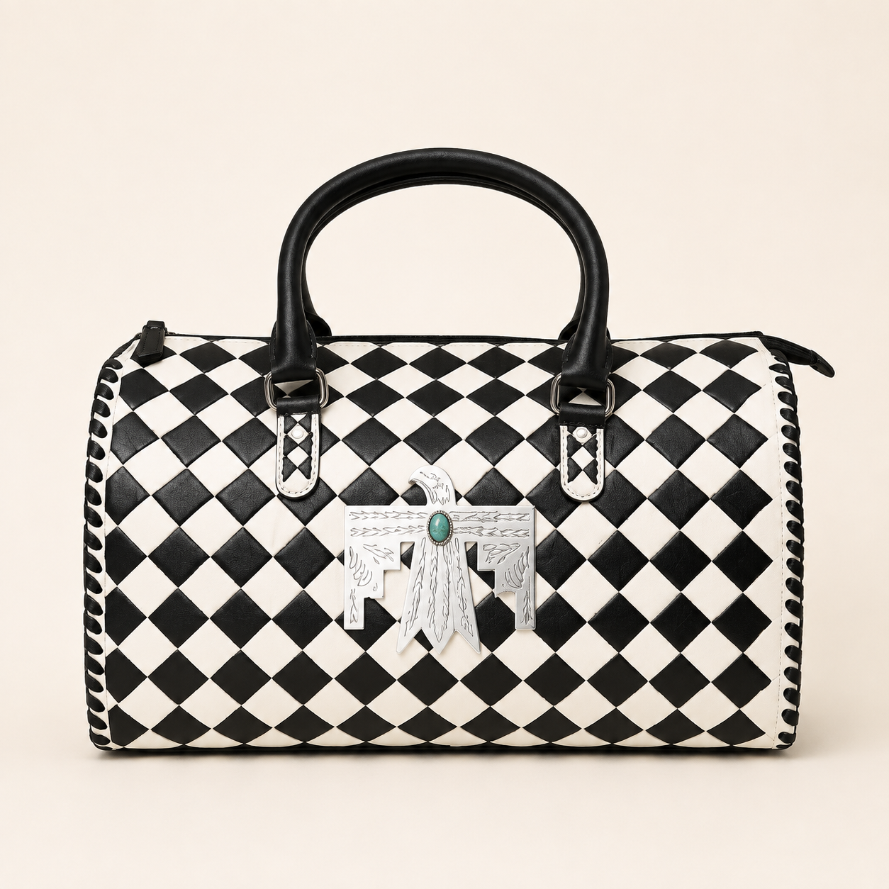 Thunderbird Trail Large Checkered Leather Speedy Weekender