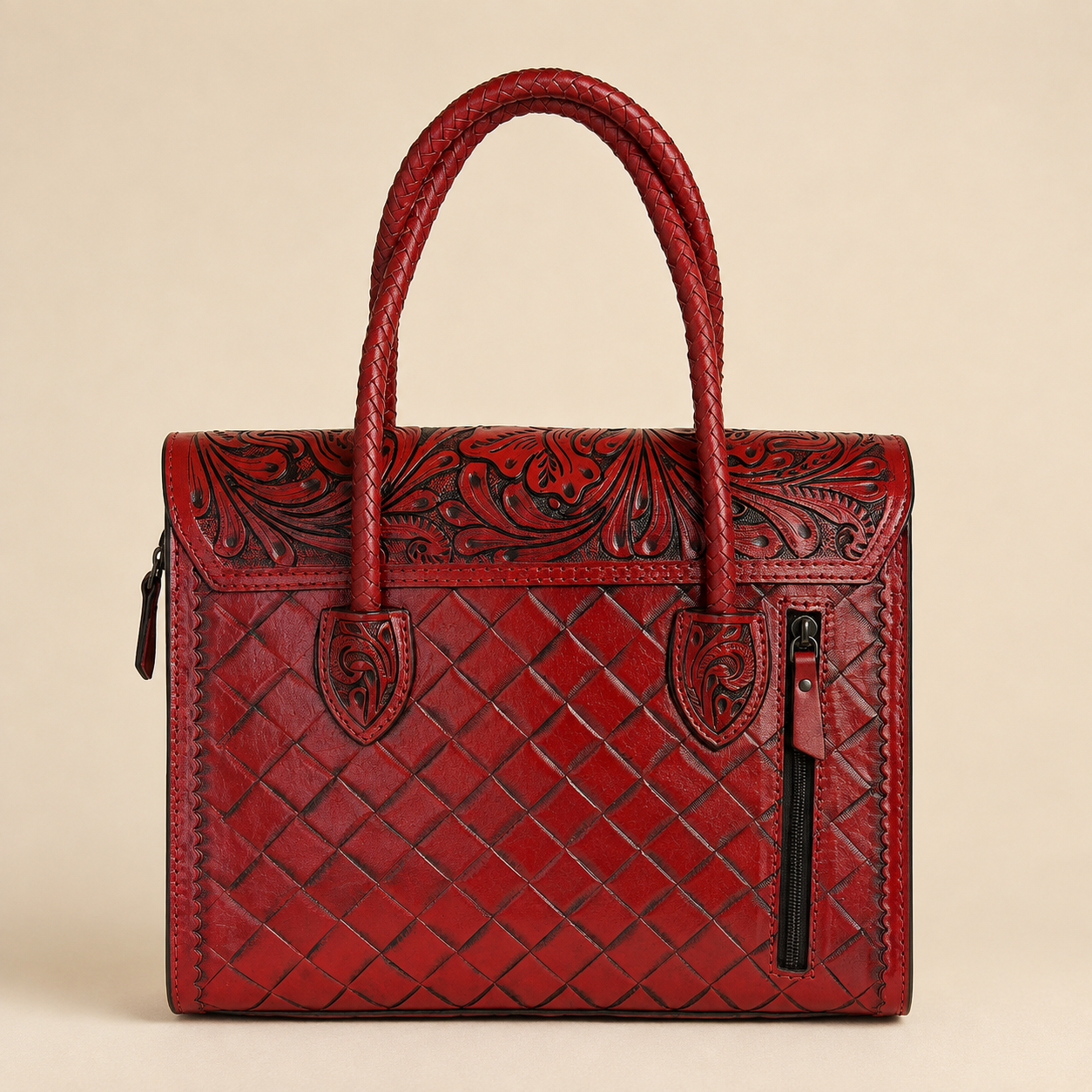Crimson Executive Bloom All-Leather Satchel
