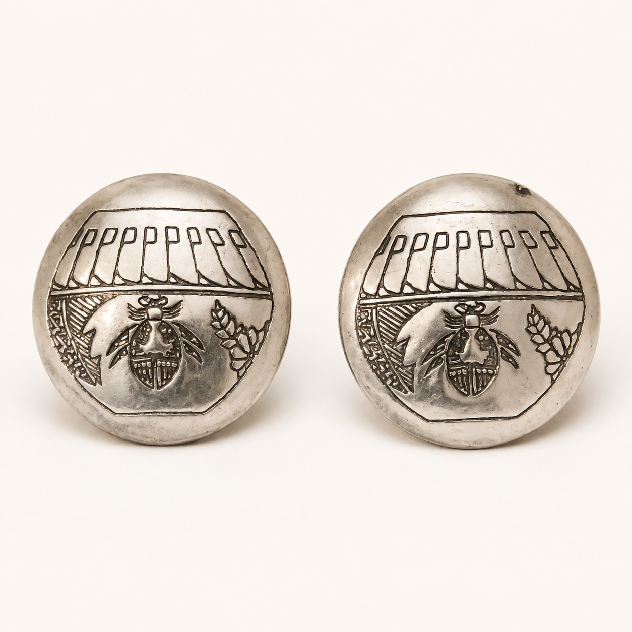 Prairie Honeybee Engraved Sterling Silver Stud Earrings