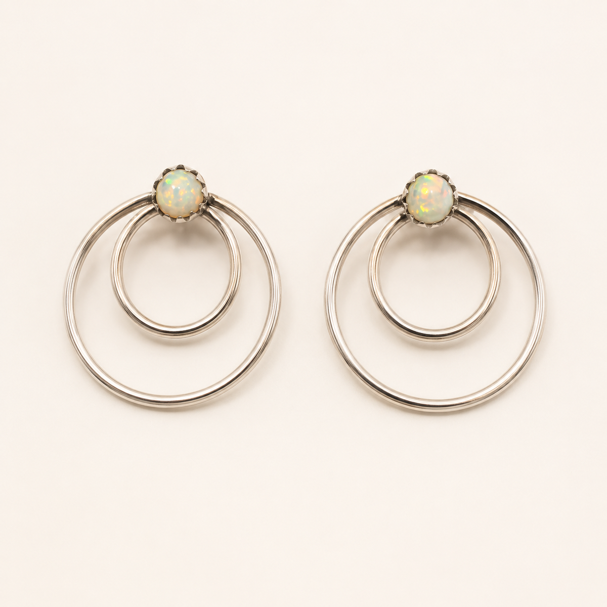 Prairie Glow Opal Sterling Silver Double Hoop Earrings