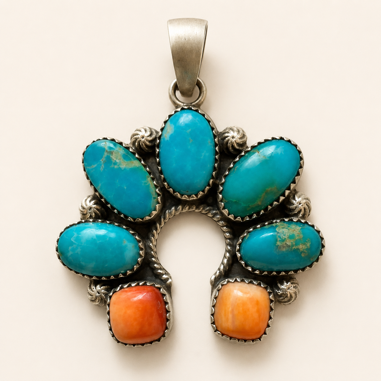 Canyon Arch Kingman Turquoise & Orange Spiny Oyster Sterling Silver Pendant