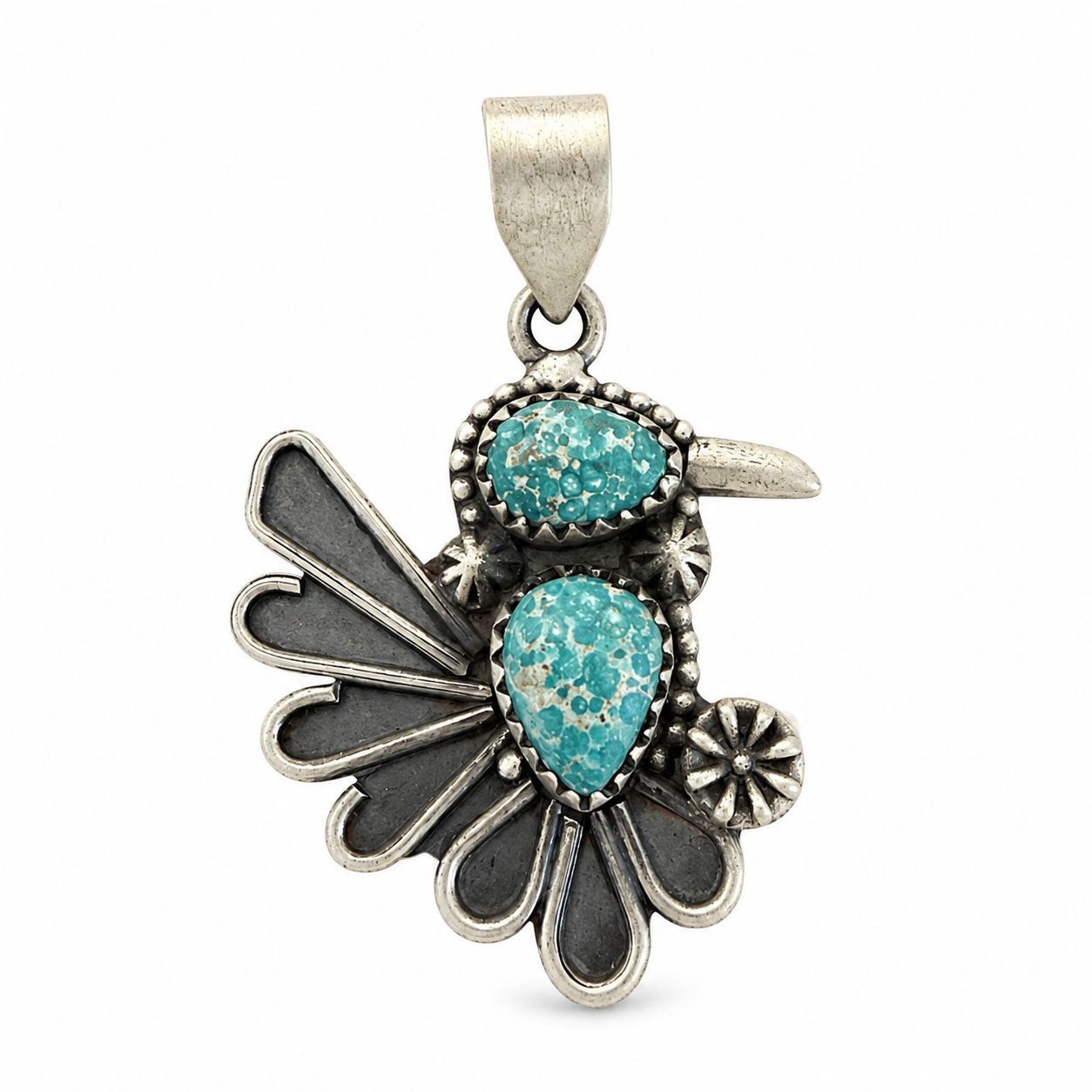 The Prairie Sky Hummingbird — Native-Made White Water Turquoise Sterling Silver Pendant