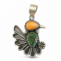 The Prairie Hummingbird — Native-Made Sonoran Gold Turquoise & Orange Spiny Oyster Sterling Silver Pendant