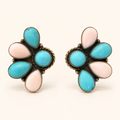 Prairie Blossom Turquoise & Pink Conch Cluster Earrings
