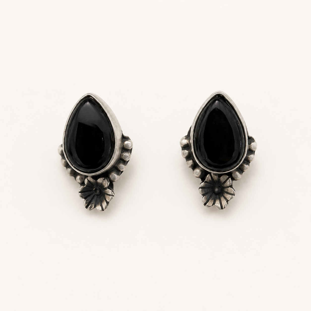 Midnight Blossom Zuni Black Onyx Stud Earrings