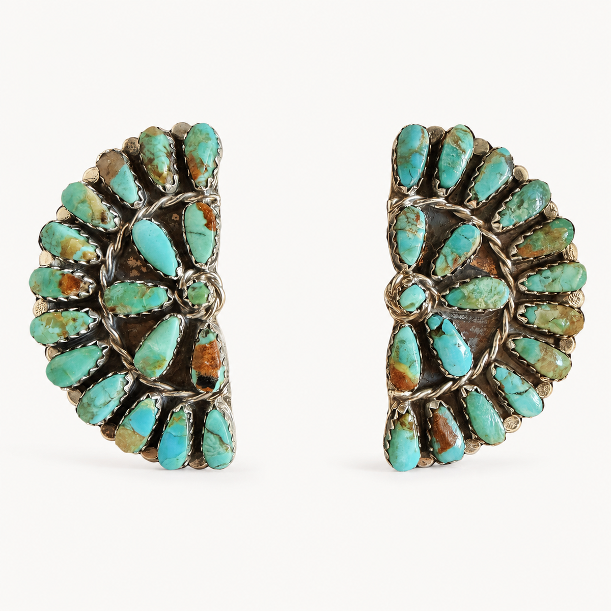 Prairie Sunburst Kingman Turquoise Cluster Earrings | Native-Made Sterling Silver