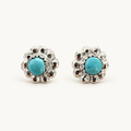 Prairie Blossom Sleeping Beauty Turquoise Floral Stud Earrings | Zuni Handmade Sterling Silver