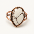 Prairie Spirit White Horse Turquoise Copper Statement Ring – Fixed Size 7
