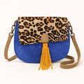 The Cobalt Wildcat Crossbody – Blue Suede Leopard Handbag