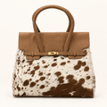The Saddlewood Country Birkin Dupe – Tan Leather & Brown Cowhide Handbag