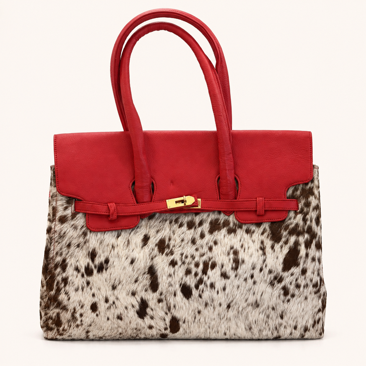 The Scarlet Prairie Country Birkin Dupe – Red Leather & Cowhide Handbag