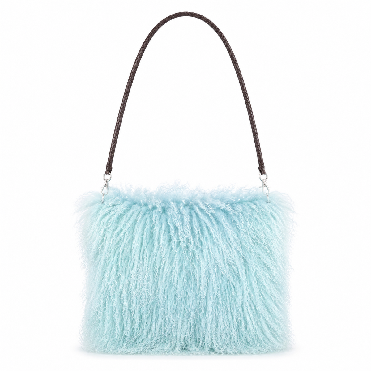 PRINCE & PRAIRIE SKY — TURQUOISE TIBETAN LAMB-FUR CROSSBODY