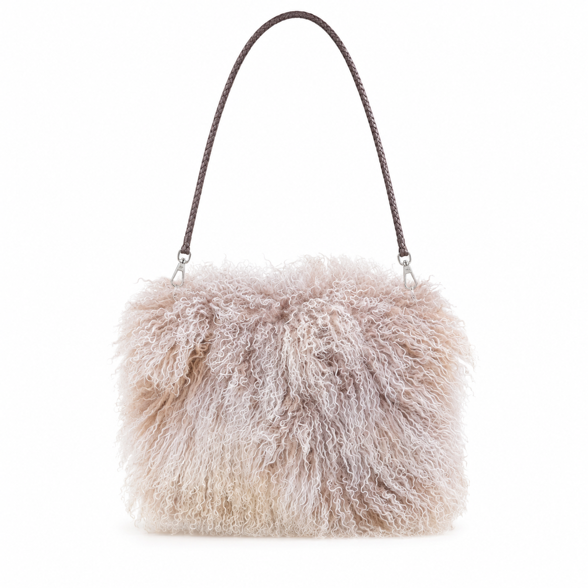 PRINCE & PRAIRIE ROSE — BLUSH-TAUPE TIBETAN LAMB-FUR CROSSBODY
